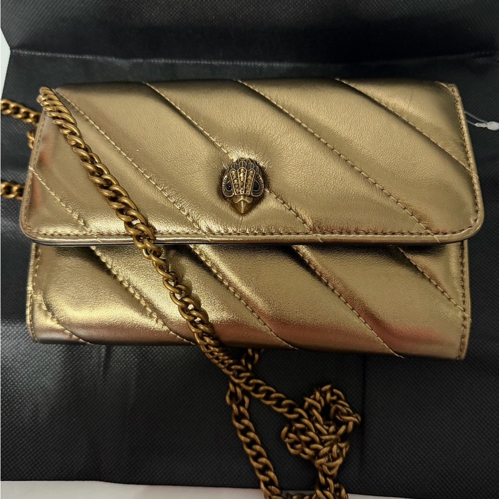 Kurt Geiger Metallic Gold Quilted Clutch - Picture 3 of 7
